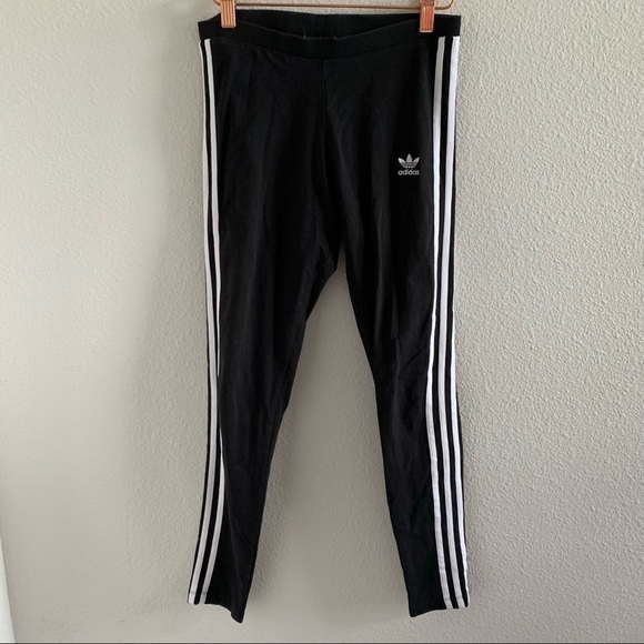 Adidas Trefoil Cotton Black Active Legging Three Stripe Small - Picture 1 of 6